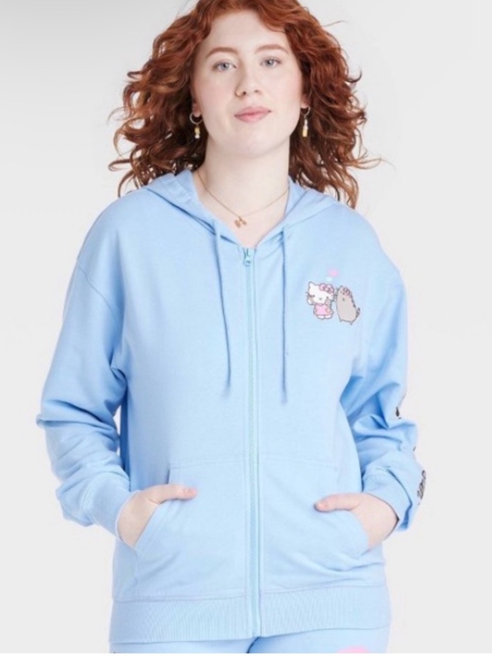 Hello Kitty x Pusheen 2021 Collab Blue Zip Hoodie XL Sanrio Kawaii
